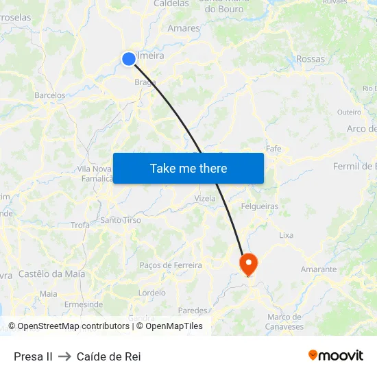 Presa II to Caíde de Rei map