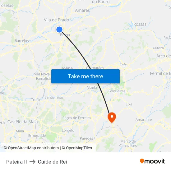 Pateira II to Caíde de Rei map