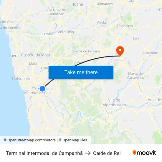 Terminal Intermodal de Campanhã to Caíde de Rei map