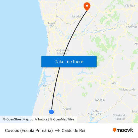 Covões (Escola Primária) to Caíde de Rei map
