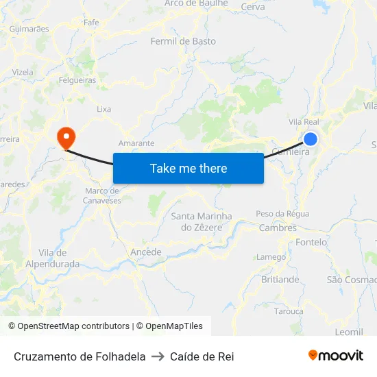 Cruzamento de Folhadela to Caíde de Rei map