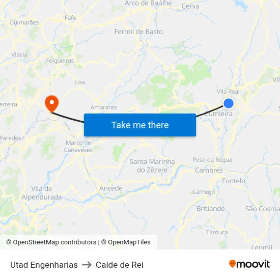 Utad Engenharias to Caíde de Rei map