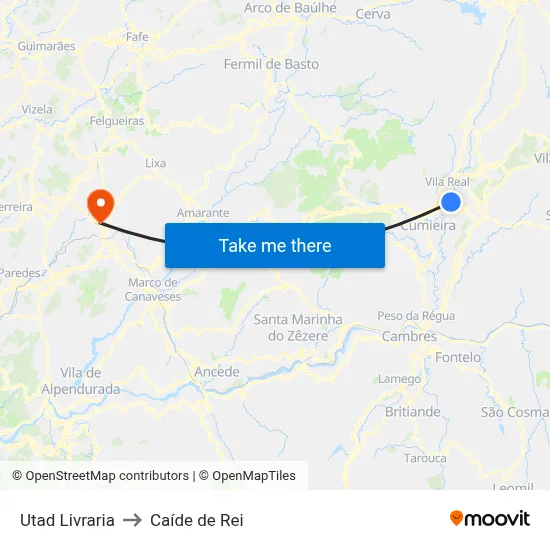 Utad Livraria to Caíde de Rei map
