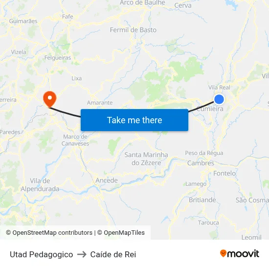 Utad Pedagogico to Caíde de Rei map