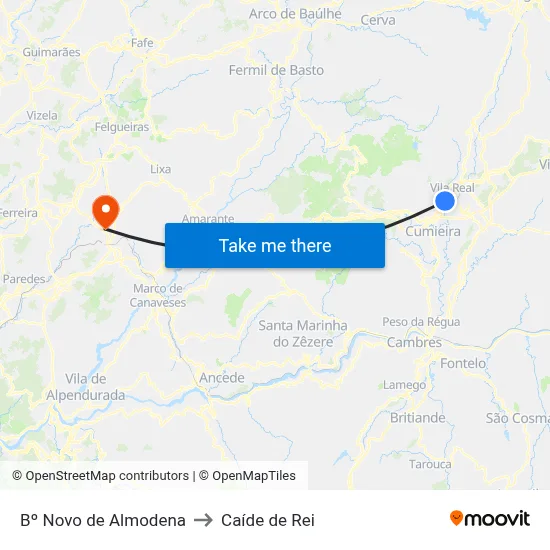 Bº Novo de Almodena to Caíde de Rei map