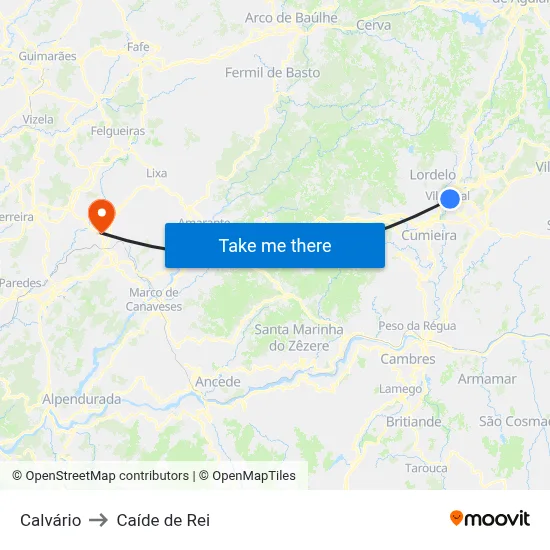 Calvário to Caíde de Rei map