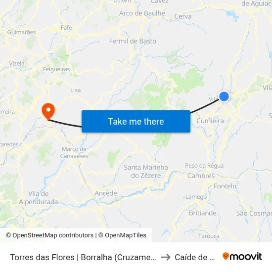 Torres das Flores | Borralha (Cruzamento) to Caíde de Rei map