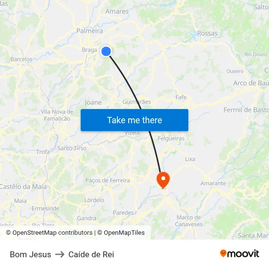 Bom Jesus to Caíde de Rei map