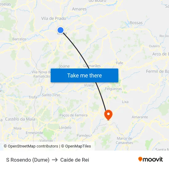 S Rosendo (Dume) to Caíde de Rei map