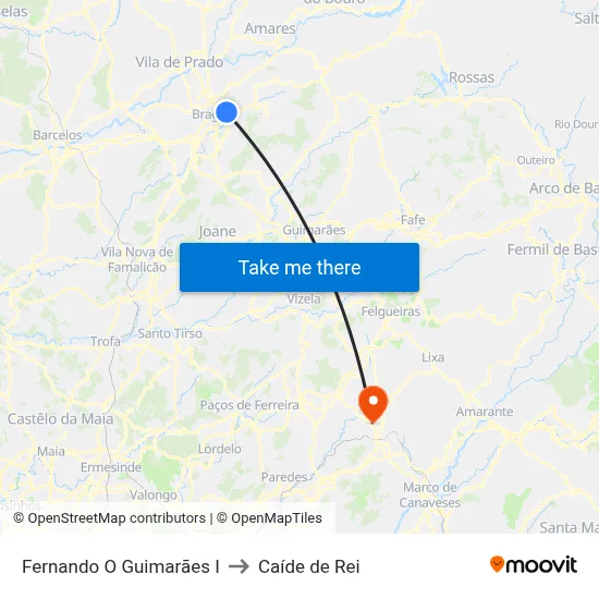 Fernando O Guimarães I to Caíde de Rei map