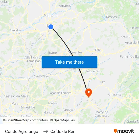 Conde Agrolongo Ii to Caíde de Rei map