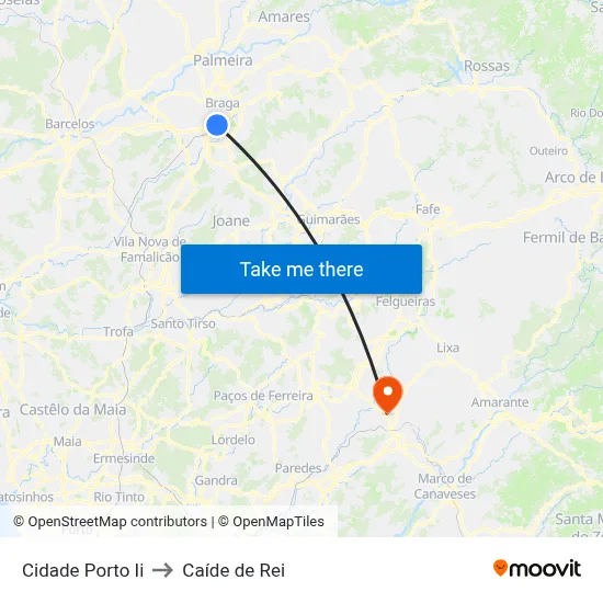 Cidade Porto Ii to Caíde de Rei map