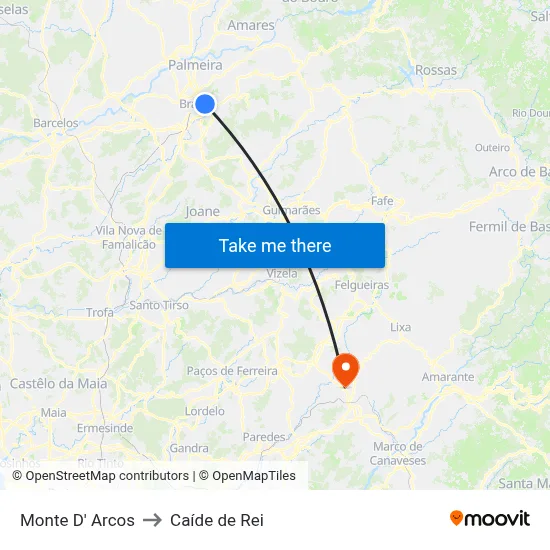 Monte D' Arcos to Caíde de Rei map