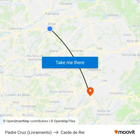 Padre Cruz (Livramento) to Caíde de Rei map