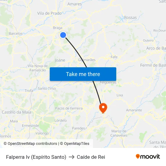 Falperra Iv (Espírito Santo) to Caíde de Rei map