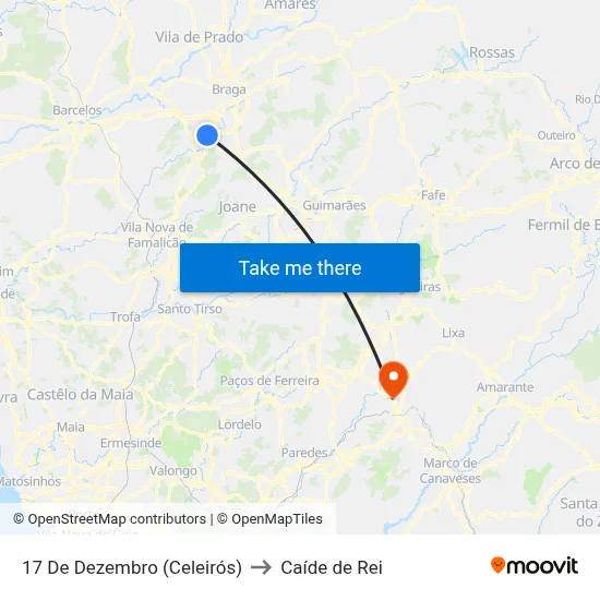 17 De Dezembro (Celeirós) to Caíde de Rei map