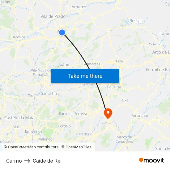 Carmo to Caíde de Rei map