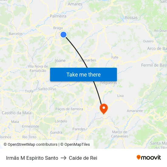 Irmãs M Espírito Santo to Caíde de Rei map