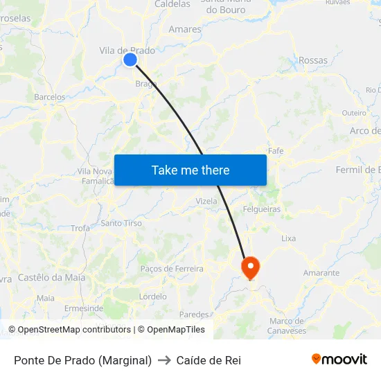 Ponte De Prado (Marginal) to Caíde de Rei map