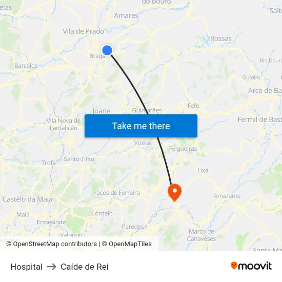 Hospital to Caíde de Rei map