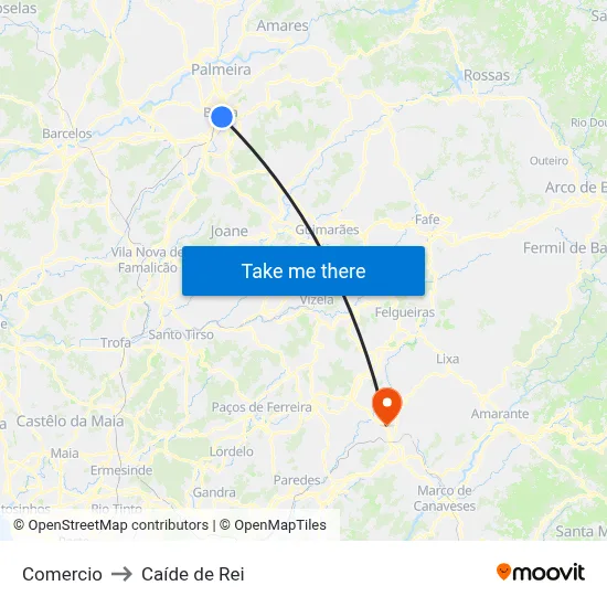 Comercio to Caíde de Rei map