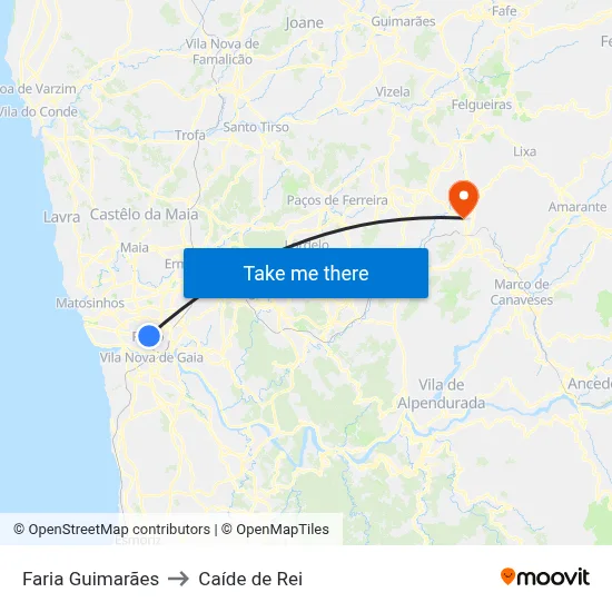 Faria Guimarães to Caíde de Rei map