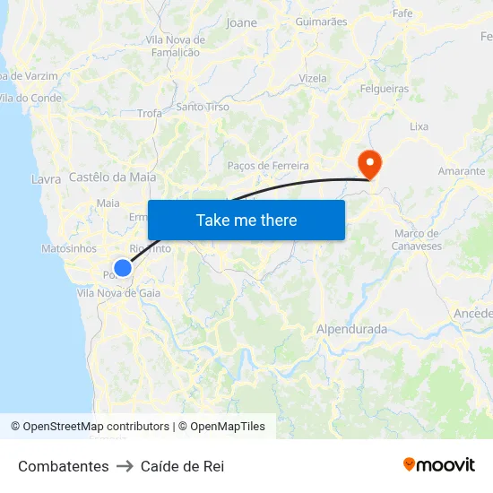 Combatentes to Caíde de Rei map