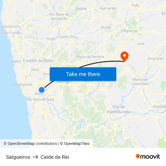 Salgueiros to Caíde de Rei map
