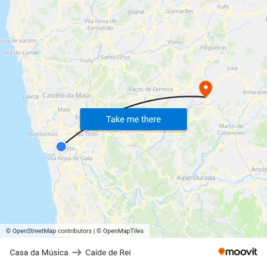 Casa da Música to Caíde de Rei map