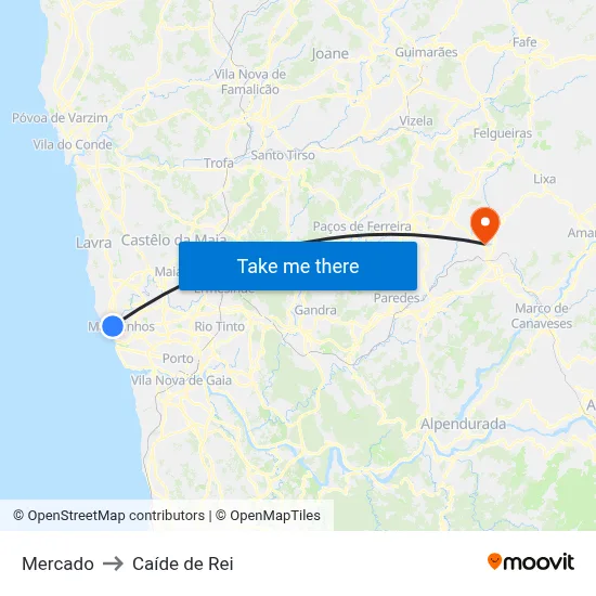 Mercado to Caíde de Rei map