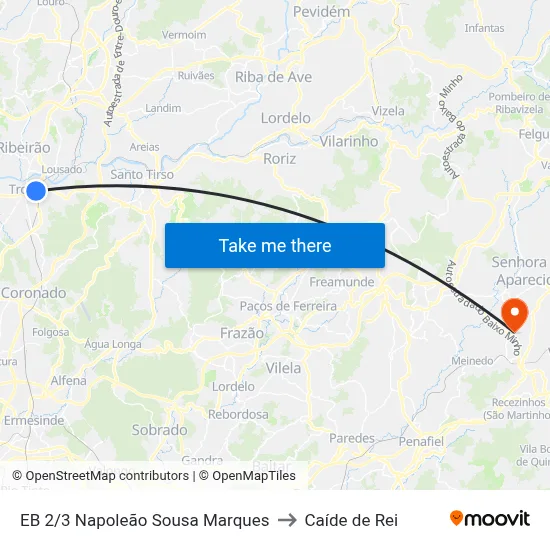 EB 2/3 Napoleão Sousa Marques to Caíde de Rei map