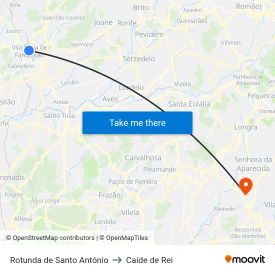 Rotunda de Santo António to Caíde de Rei map