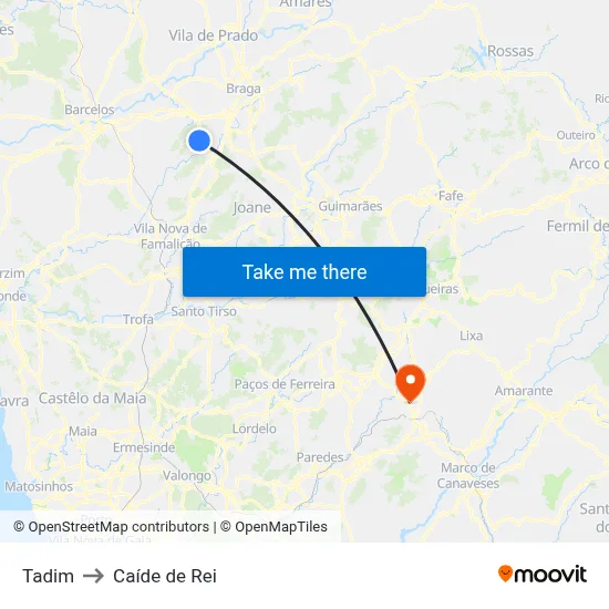 Tadim to Caíde de Rei map