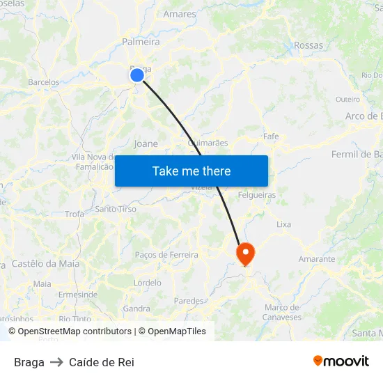 Braga to Caíde de Rei map