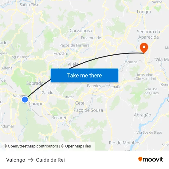 Valongo to Caíde de Rei map
