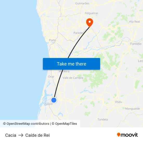 Cacia to Caíde de Rei map