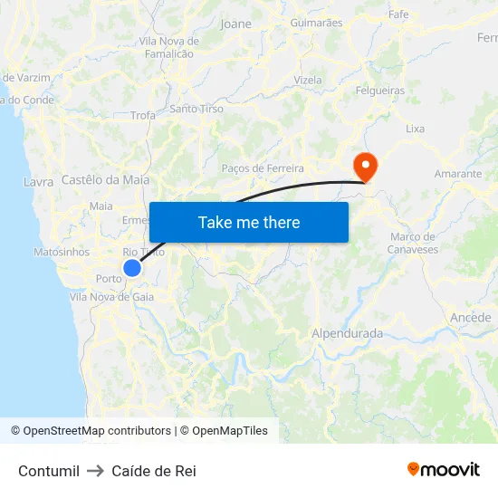 Contumil to Caíde de Rei map
