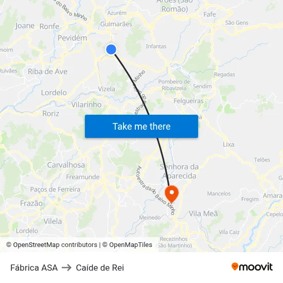 Fábrica ASA to Caíde de Rei map
