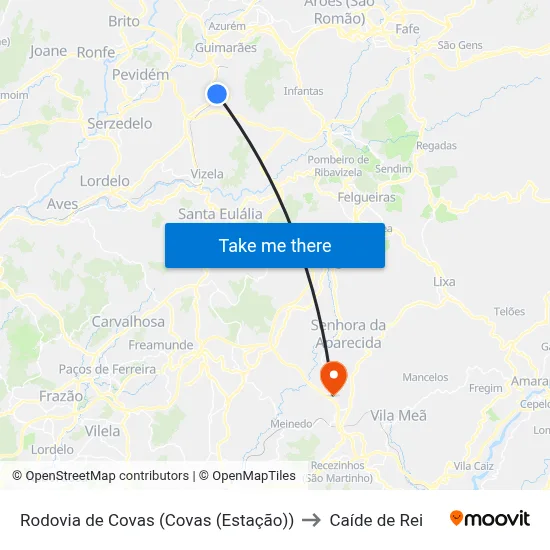 Rodovia de Covas (Covas (Estação)) to Caíde de Rei map