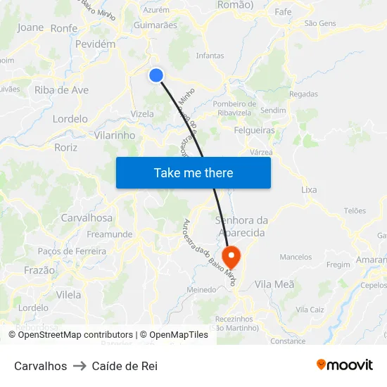 Carvalhos to Caíde de Rei map