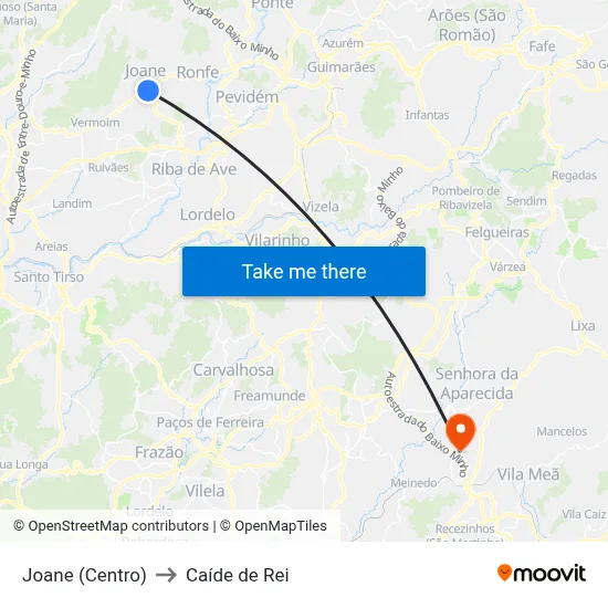 Joane (Centro) to Caíde de Rei map
