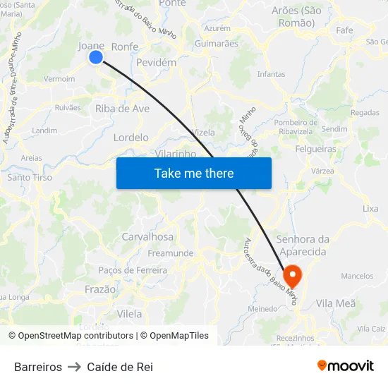 Barreiros to Caíde de Rei map