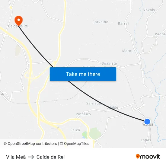 Vila Meã to Caíde de Rei map