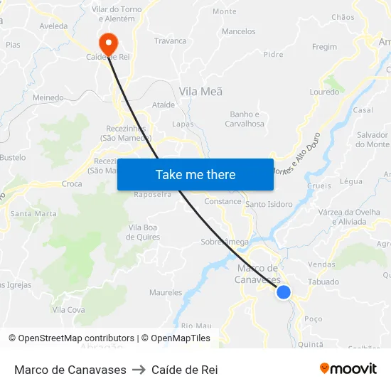 Marco de Canavases to Caíde de Rei map