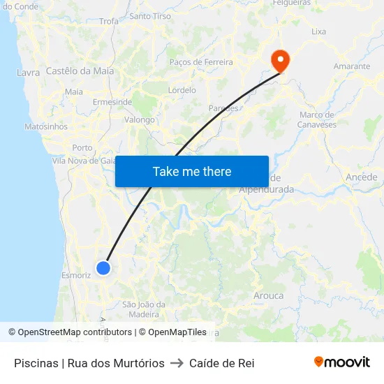 Piscinas |  Rua dos Murtórios to Caíde de Rei map