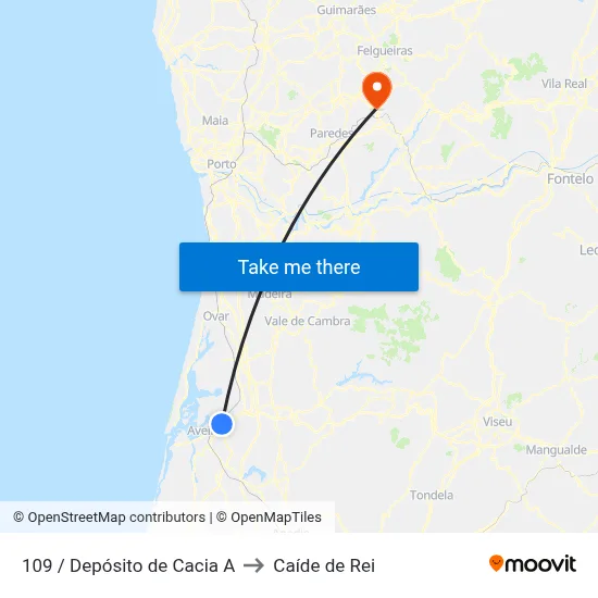 109 / Depósito de Cacia A to Caíde de Rei map