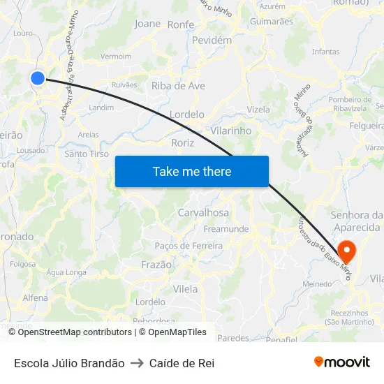 Escola Júlio Brandão to Caíde de Rei map