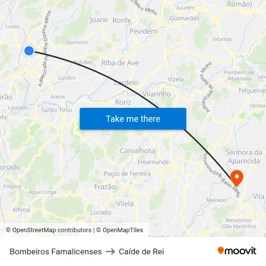 Bombeiros Famalicenses to Caíde de Rei map