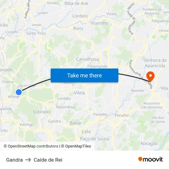 Gandra to Caíde de Rei map