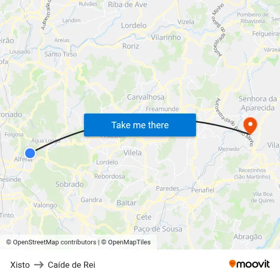 Xisto to Caíde de Rei map